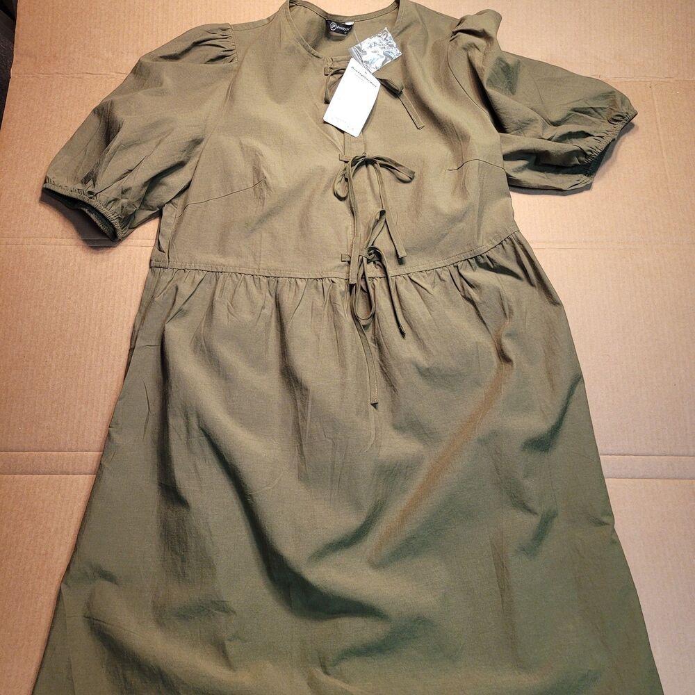 Pretty Garden Olive Green Babydoll Mini Dress Womens Medium NEW NWT